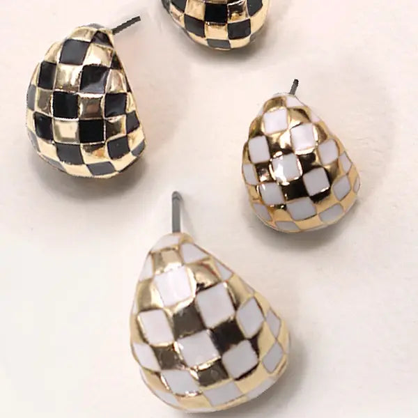 Checkered Half Moon Earrings