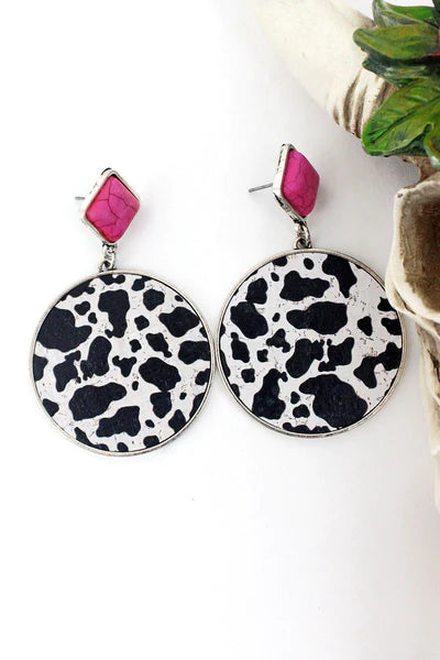 Fuchsia & Cow print Earrings
