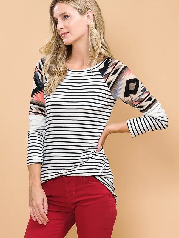 Aztec Color Block Long Sleeve