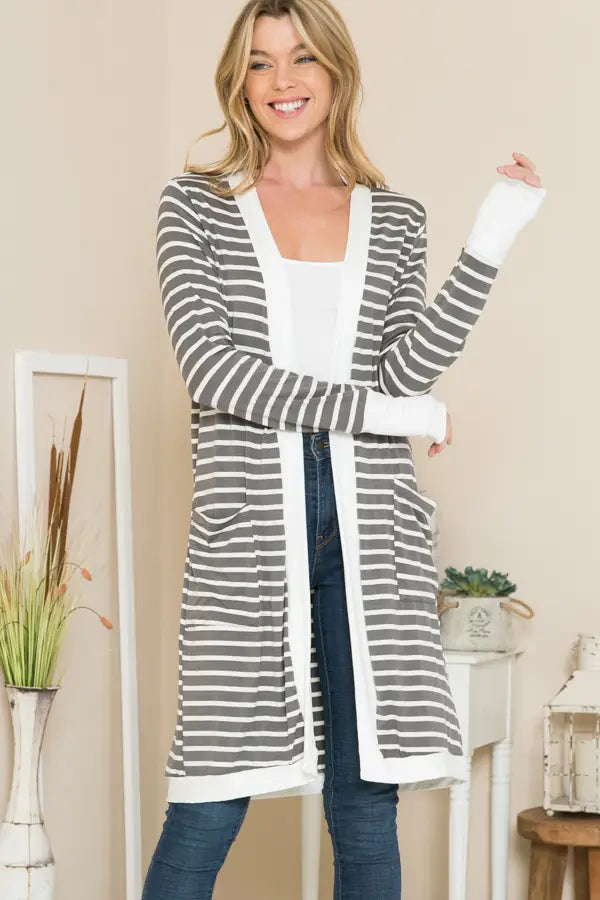 Striped Midi Open Cardigan