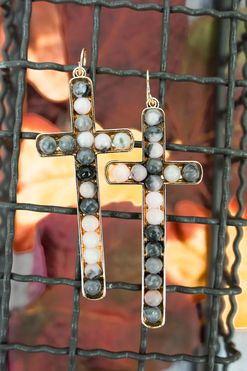 Stone Cross Earrings